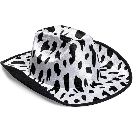 Zodaca Cow Print Cowboy Hat - Adult Size 14.25 x 11.5 x 5 in Black & White Felt - Adjustable Chin Strap - Unisex Western Accessory - Cowboy Hats for Women & Men